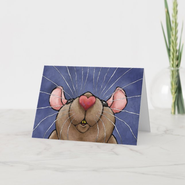 Carte de voeux mignonne de rat de coeur (Devant)