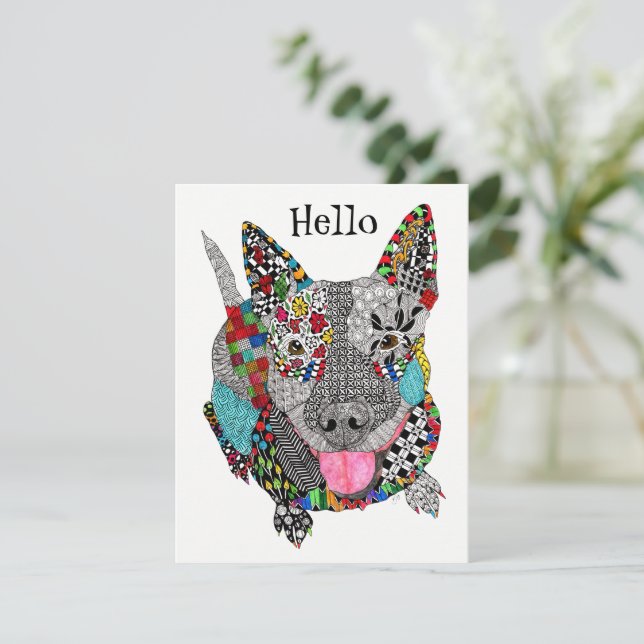 Carte de vœux mignonne et colorée Pitbull (Debout devant)