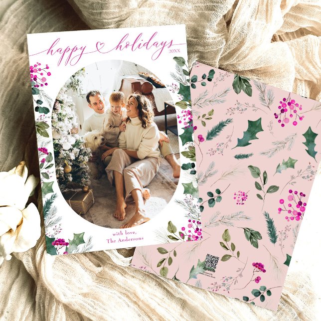 Carte de vœux Minimal & Rose 1 Famille Photo Joyeu (Créateur téléchargé)