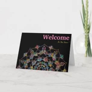 Carte de vœux minimale noire à motif mandala