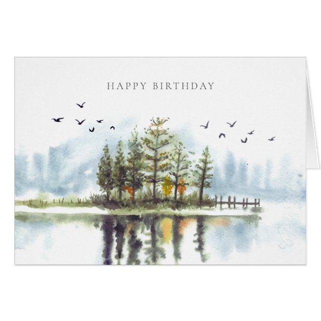 Carte de voeux Mirror Lake Woodland Forest Mountai (Devant horizontal)