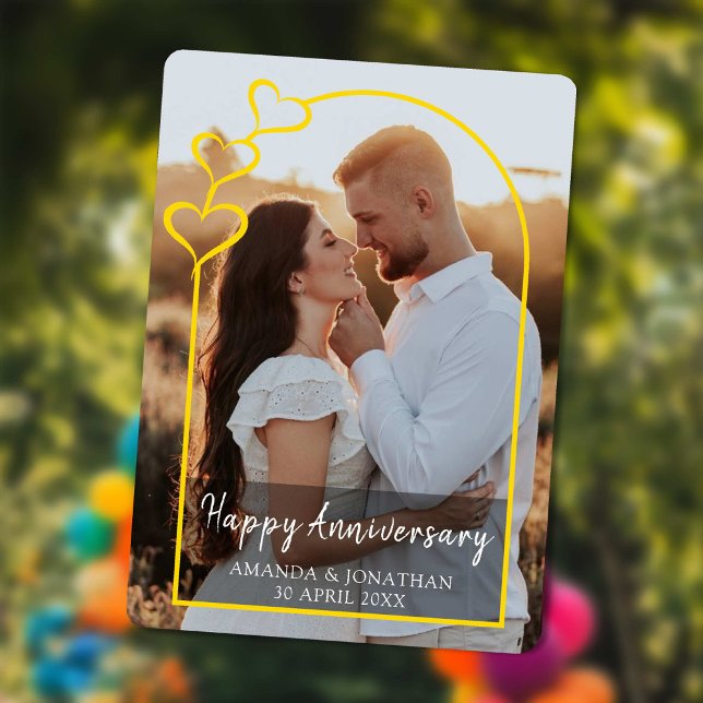 Carte de vœux moderne avec arche dorée pour annive (Modern Gold Arch Happy Anniversary Photo Card)