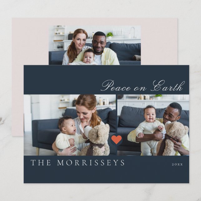 Carte de vœux moderne avec écriture 'Paix sur terr (Devant / Derrière)