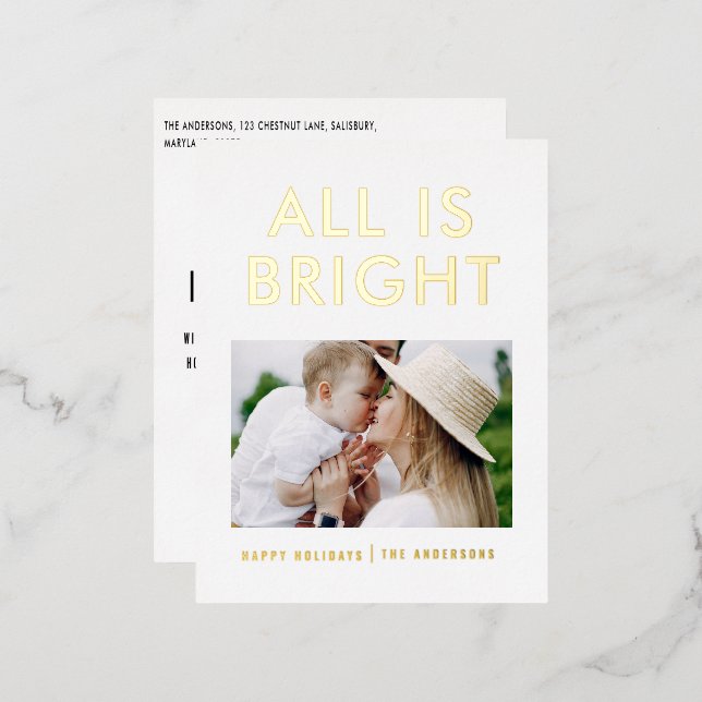 carte de vœux moderne élégante avec feuille d'alum (Recto/Verso)