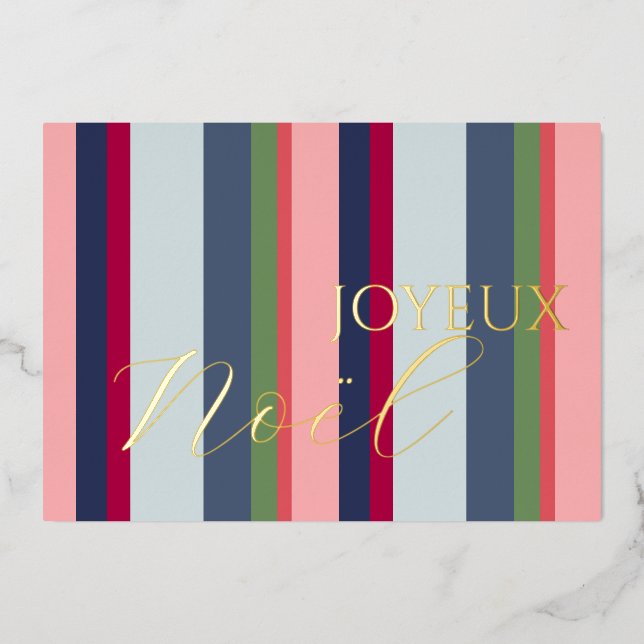 Carte de vœux moderne "Joyeux Noël" à rayures pour (Recto)