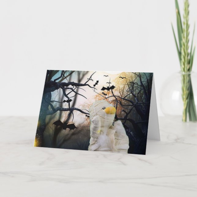 Carte de vœux Momie d'Halloween. (Devant)