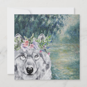 Carte de voeux Monet Morning Seine et Grey Wolf