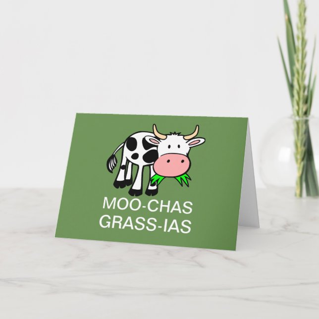 Carte de voeux Moo-chas Grass-ias (Muchas Gracias) (Devant)