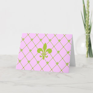 Carte de voeux Motif Rose & Vert Fleur de Lis