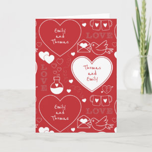 Carte de voeux Motif Valentine - Blanc sur rouge