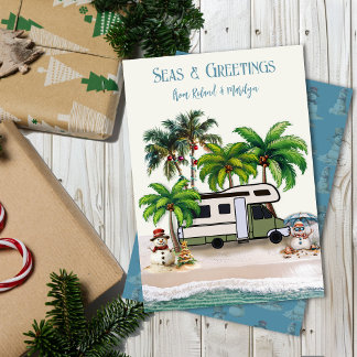 Carte de vœux Motorhome Camping de Noël Bonhommes 