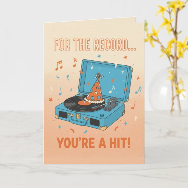 Carte de vœux musicale "For The Record" Vinyle Rét (Fleur jaune)