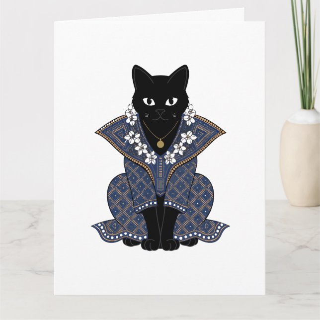Carte de vœux Mystic Black Cat Blue Batik (Devant)
