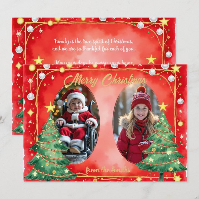 Carte de vœux Noël aquarelle Double Trouble (Devant / Derrière)
