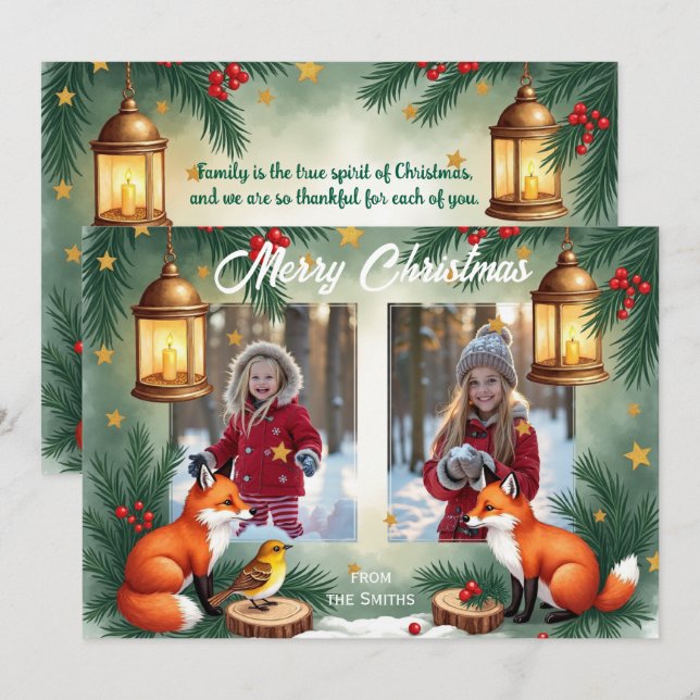 Carte de vœux Noël aquarelle Furry & Bright (Devant / Derrière)