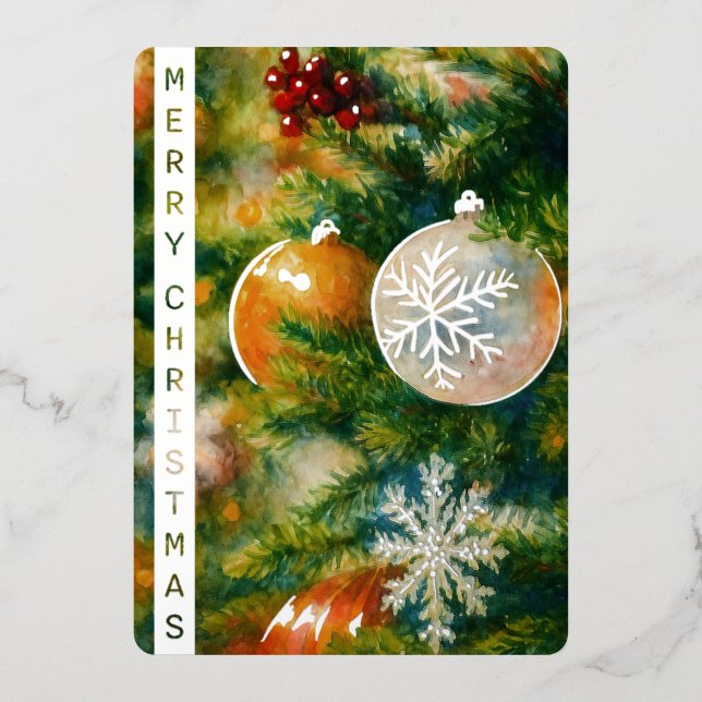 Carte de vœux Noël arbre aquarelle argent (Recto)