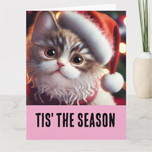 Carte de vœux Noël CHAT MIGNON DRÔLE