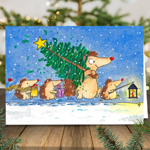 Carte de vœux Noël hérissons 