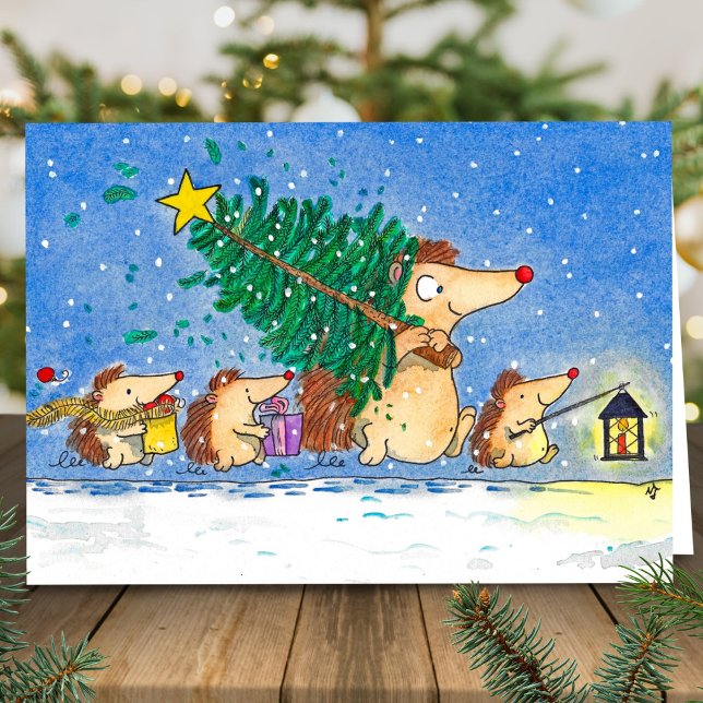 Carte de vœux Noël hérissons  (Créateur téléchargé)