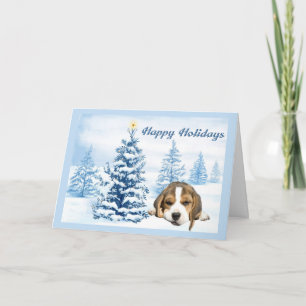 Carte de voeux Noël Snowy Tree beagle