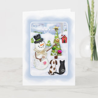 Carte de voeux Noël Winter Snowman & Animaux