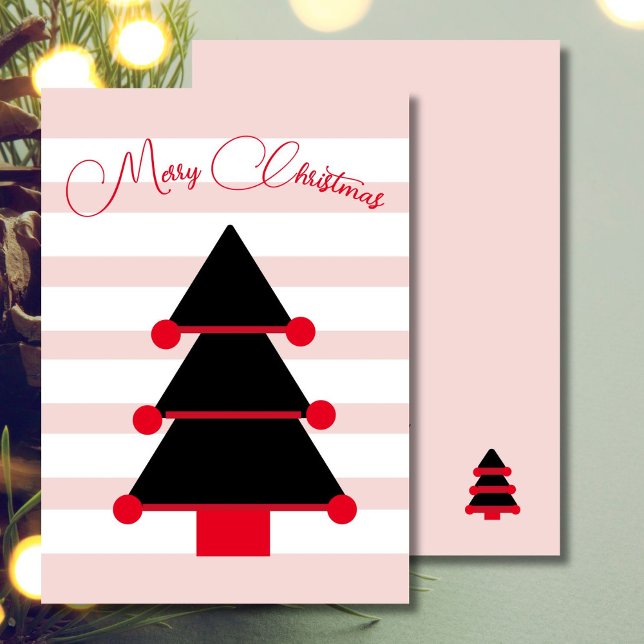 Carte de voeux noire à rayures roses de Noël (Créateur téléchargé)