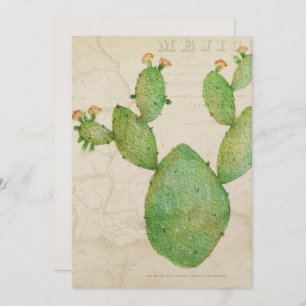 Carte de voeux Nopal Cactus Watercolor vintage