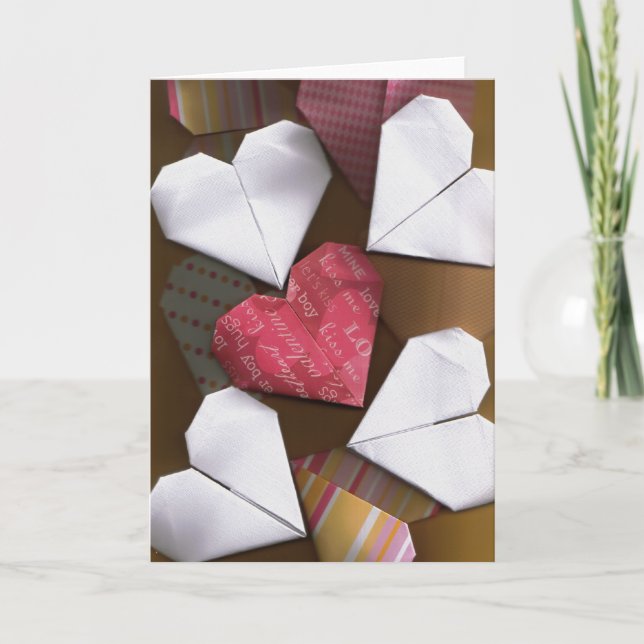 Carte de vœux / note en cœurs d'origami (Devant)