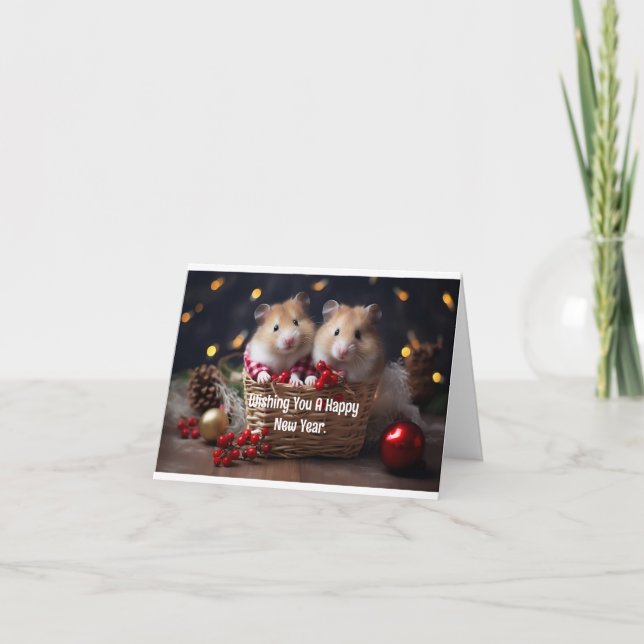Carte de vœux Nouvel An pour deux hamsters (Devant)