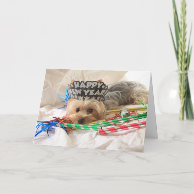 Carte de vœux Nouvel An Yorkie (Devant)