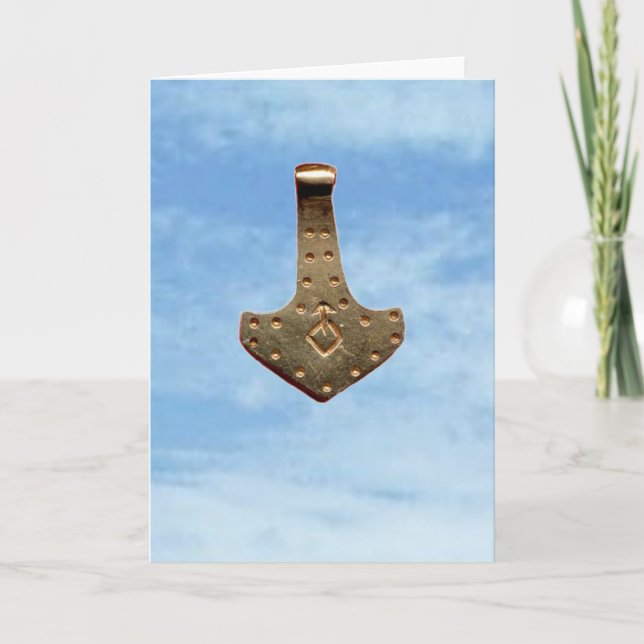 Carte de vœux nuages marteau de Thor en or (Devant)