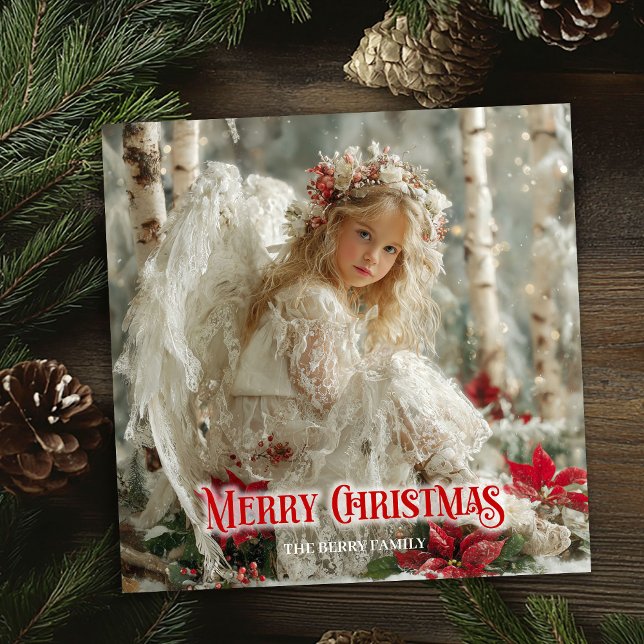 Carte de vœux numérique classique d'ange de Noël v (Vintage Christmas angel digital classic greeting Holiday Card)