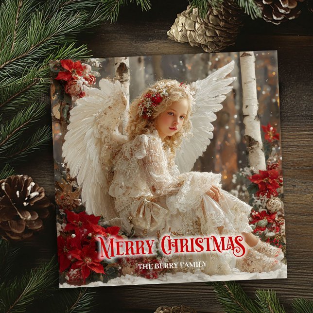 Carte de vœux numérique d'ange de Noël rétro (Retro Christmas angel digital winter greeting card)