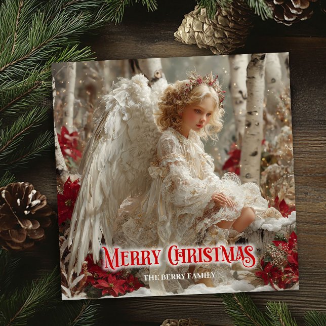 Carte de vœux numérique d'ange de Noël rétro pour  (Retro Christmas angel digital winter greeting card)