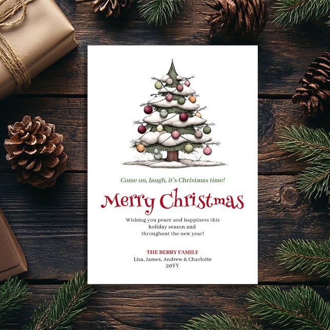 Carte de vœux numérique d'arbre de Noël drôle et l (Playful Funny Christmas Tree Digital Greeting Holiday Card)