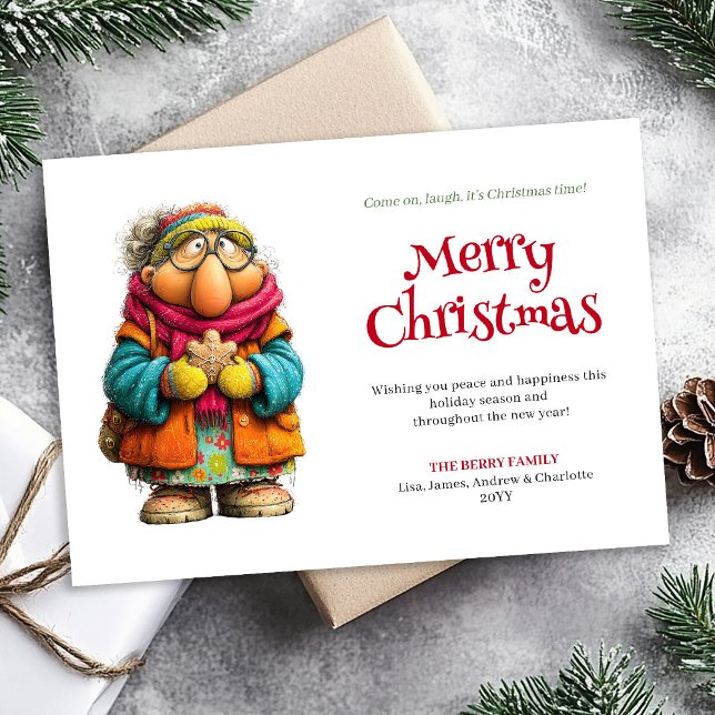 Carte de vœux numérique de Noël pour femme drôle e (Bold Funny Woman Digital Christmas Greeting Card)