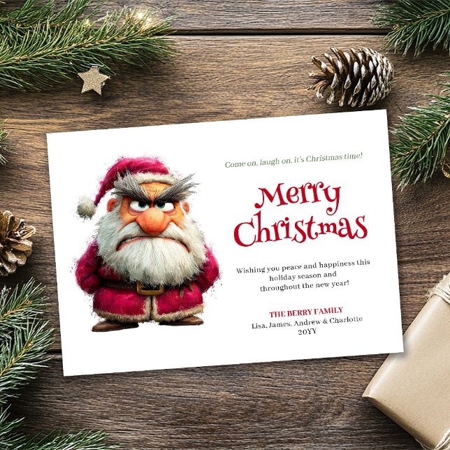 Carte de vœux numérique festive et fantaisiste de  (Funny whimsical Santa digital holiday greeting)