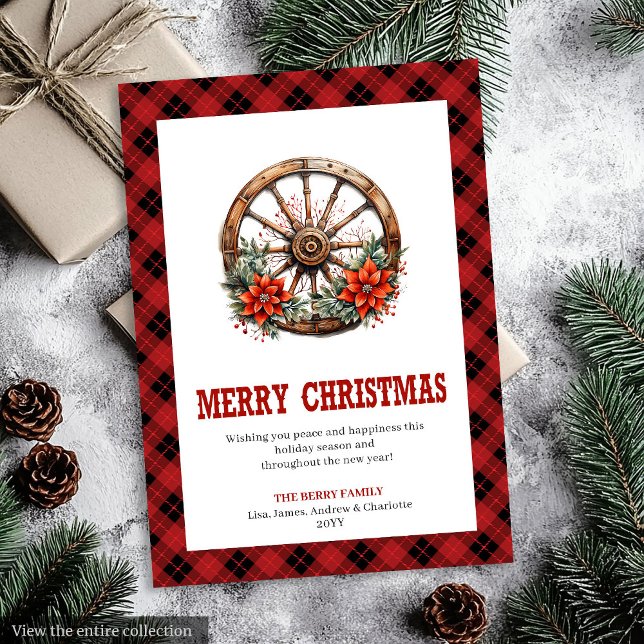Carte de vœux occidentale avec plaid à roue de cha (Western greeting card with wagon wheel plaid

)