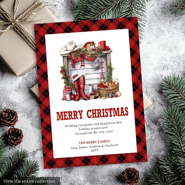 Carte de vœux occidentale rustique style carreau d (Rustic Western greeting card buffalo plaid style

)