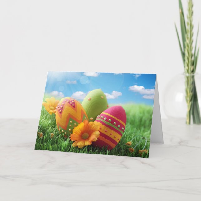 Carte de voeux - Oeufs de Pâques peints (Devant)
