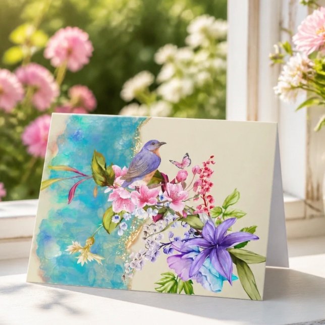 Carte de vœux oiseau et fleur (Créateur téléchargé)