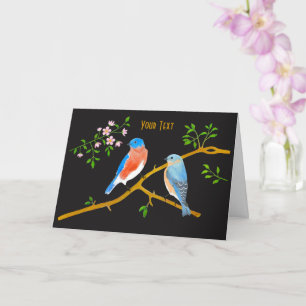 Carte de vœux oiseaux bleus noirs