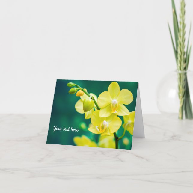 Carte de vœux orchidée jaune sur fond vert (Devant)