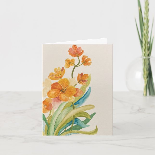 Carte de vœux Orchidée Orange Pliée (Devant)
