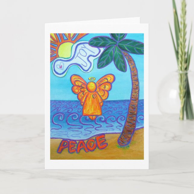 Carte de vœux ou de notes Ange de la plage Joie et (Devant)