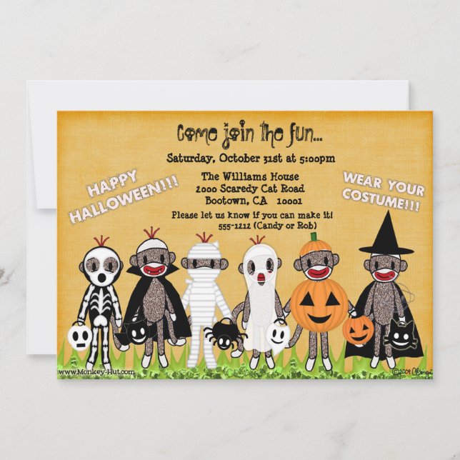 Carte de voeux ou invitation de Halloween de singe (Devant)