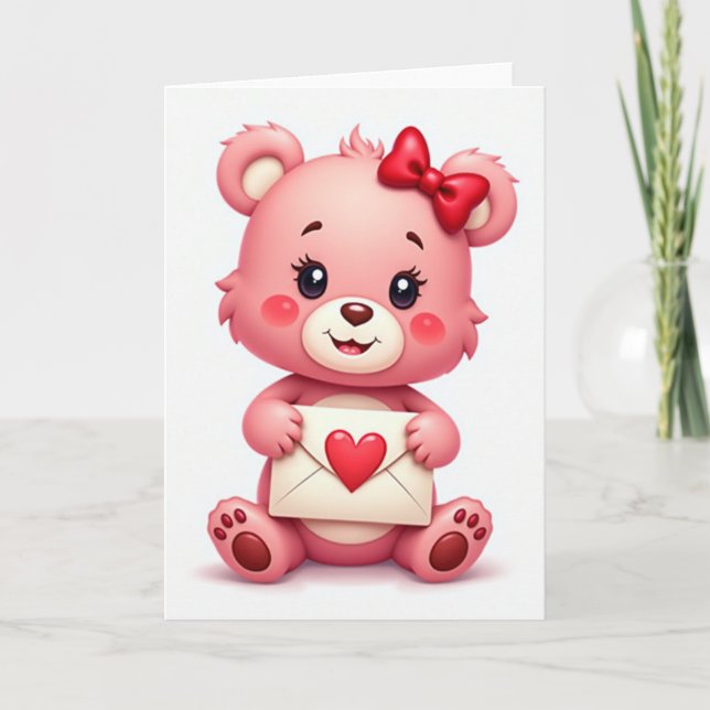Carte de vœux ours rose mignon (Devant)