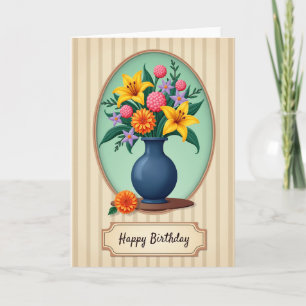 Carte de voeux ovale florale d'anniversaire