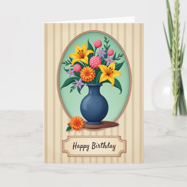 Carte de voeux ovale florale d'anniversaire (Devant)