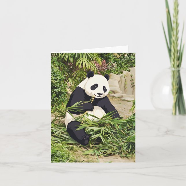Carte de vœux panda mangeant du bambou (Devant)